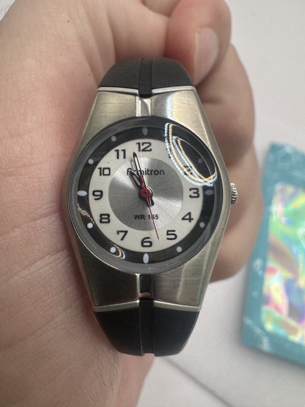 Armitron WR165 Quartz Analog WR 50M White Dial Silver Case Black Rubber Strap